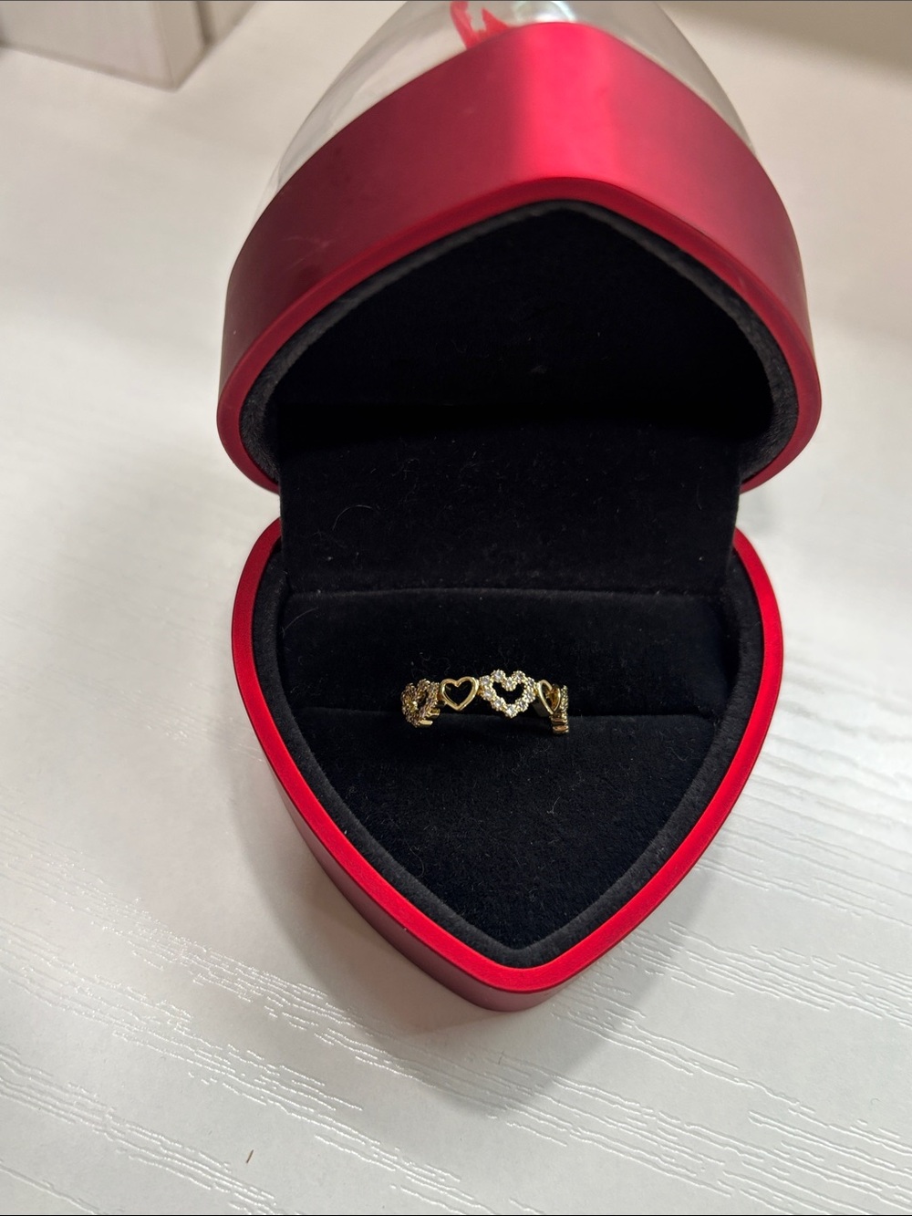 Gold Heart Linked Ring - Women's Jewelry